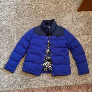 Patagonia bivy jacket cobalt blue with mushroom print